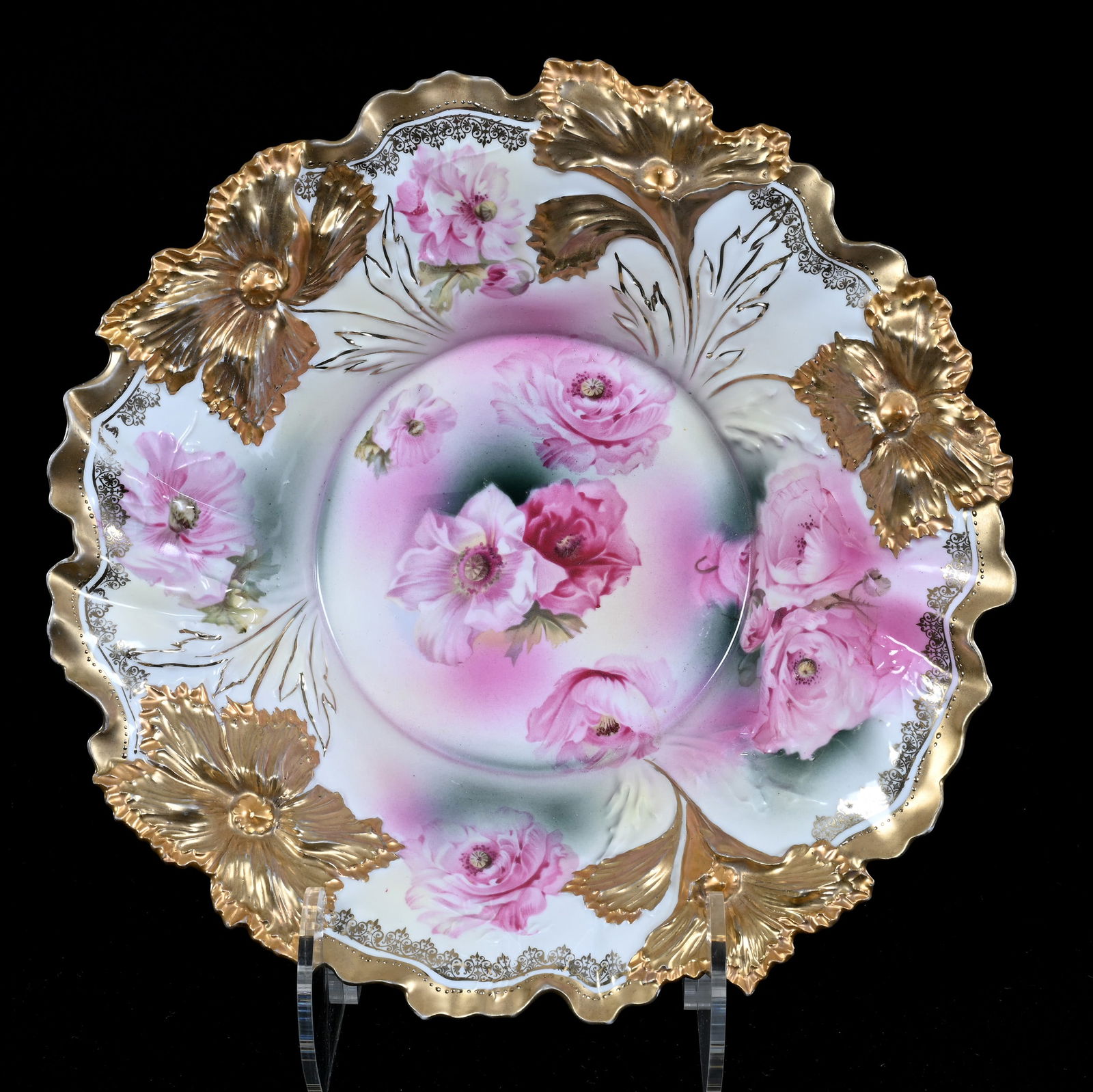Center Bowl Marked R.S. Prussia, Carnation Mold, Pink Poppy Decor (1 of 2)