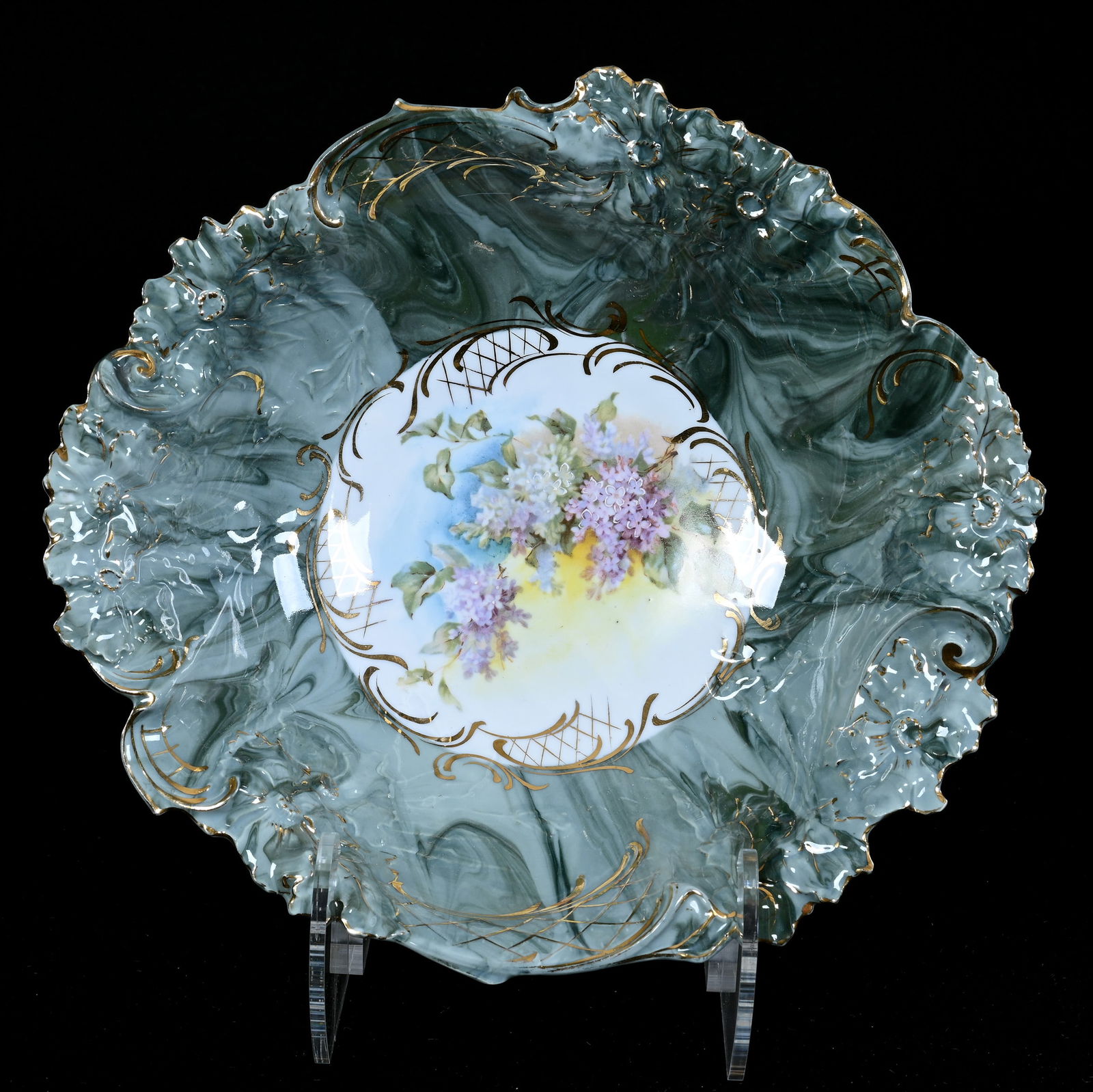 Bowl, R.S. Steeple Mark, Violet Decor With Yellow, Blue And White Center (1 of 2)