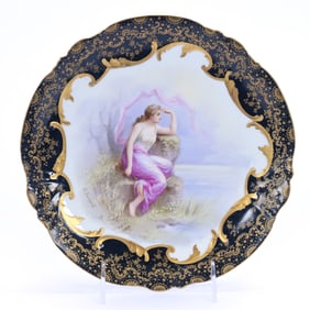 Plate, Marked L,S.S. Limoges, Hand Painted Scene Of Woman Sitting On Rock Ledge