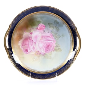 Two-Handled Cake Plate, Marked R.S. Germany, Pink Rose Decor