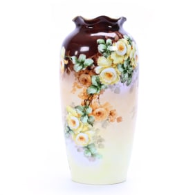 Vase Marked Austria, Hand Painted Yellow Rose Decor