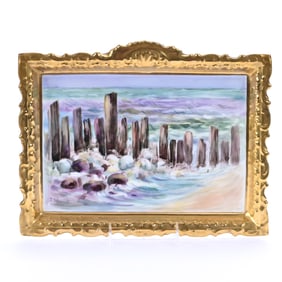 Picture Frame Wall Plaque, Marked Limoges, Seaside Pier Decor