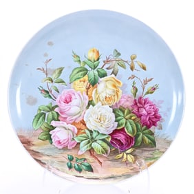 Charger, Unmarked Limoges Style, Hand Painted Rose Decor