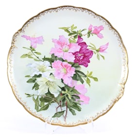 Round Tray Marked J.P. Limoges, Pink And White Floral Decor