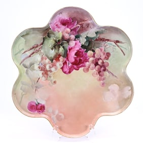 Scalloped Tray, Marked WG Limoges, Hand Painted Rose And Vintage Decor