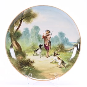 Charger, Hand Painted Hunter With Two Hunting Dogs Scenic Decor