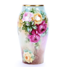 Vase, Marked T&V Limoges, Hand Painted Rose Decor