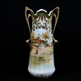 Two-Handled Vase, Marked R.S. Suhl, Old Farmstead Scenic Decor
