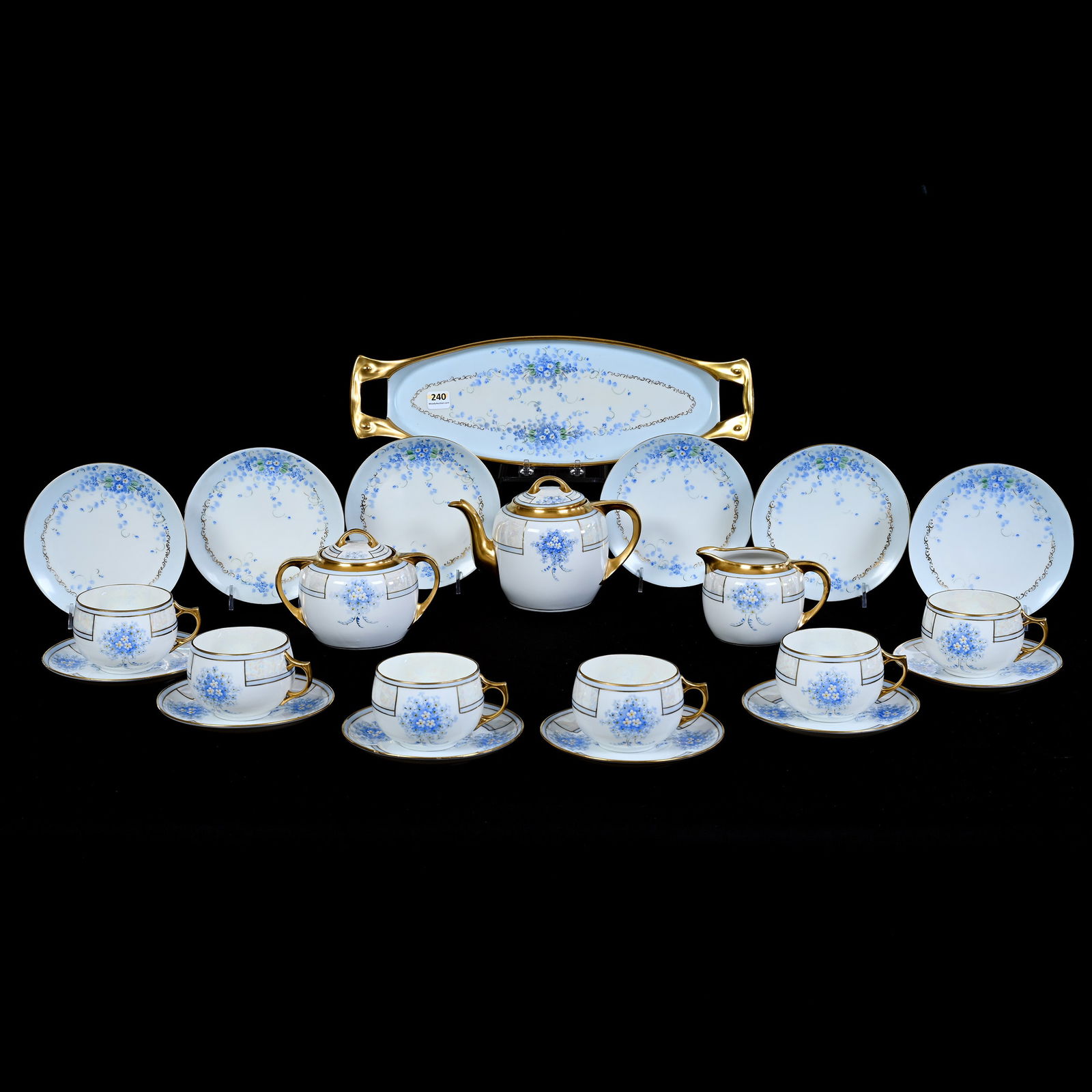 16 Piece Tea Set, Marked Bavaria, Blue And White Lustre With Blue Floral Decor (1 of 3)