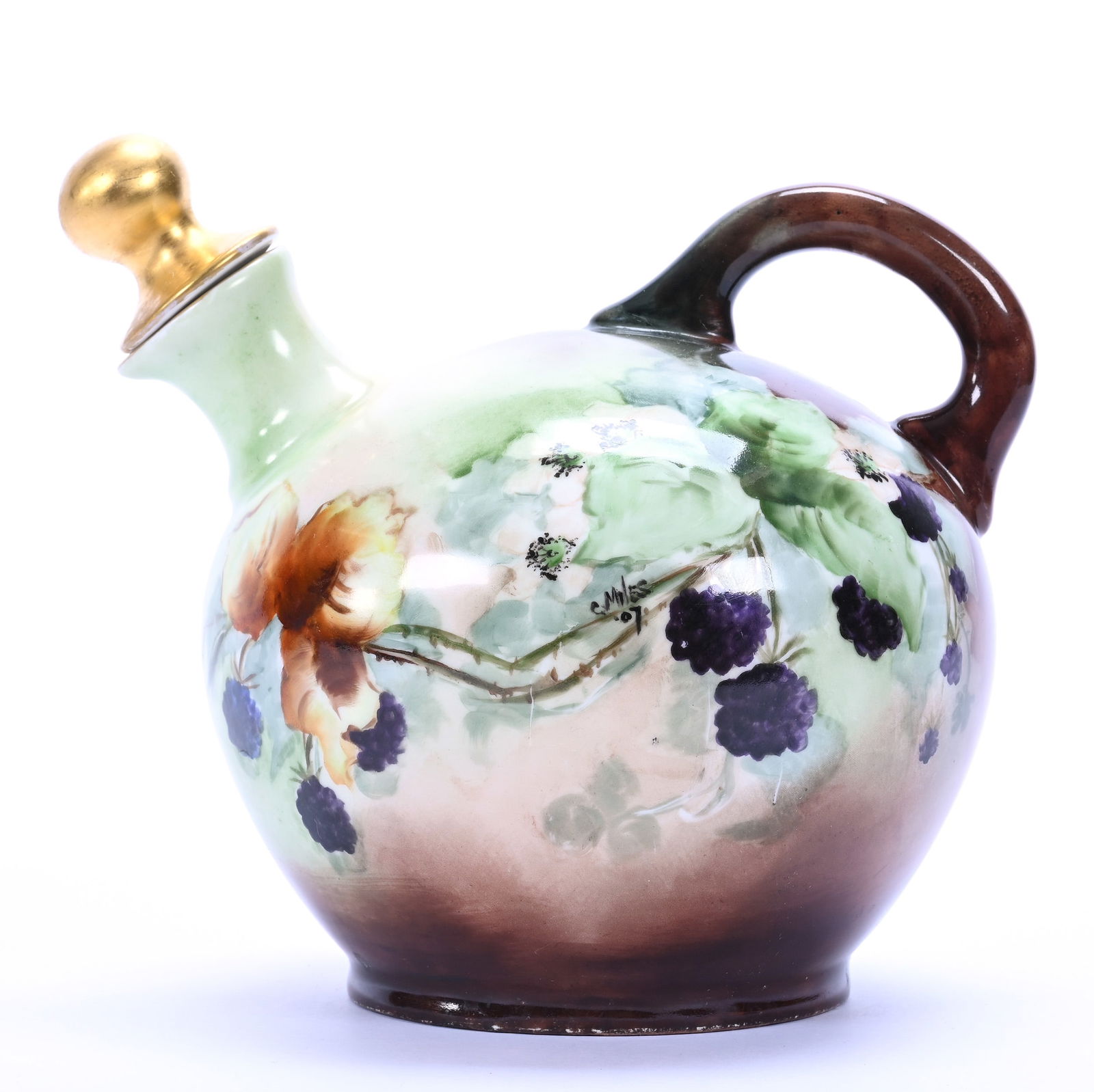Rum Jug, Unmarked Limoges Style, Hand Painted Blackberry Decor (1 of 4)