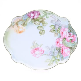 Serving Tray, Marked J.P. Limoges, Pink Rose Decor