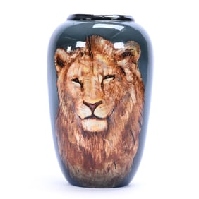 Vase, Contemporary Art Pottery, Male Lion Portrait