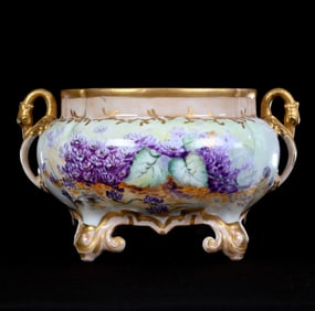 Swan Handled Fernery, Unmarked Limoges, Violet Decor