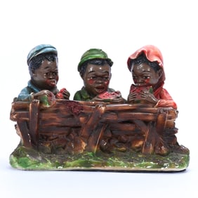 Chalk Black Memorabilia Figural Group, Three Boys Eating Watermelon