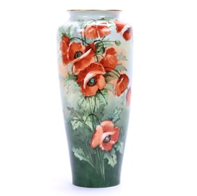 Vase, Marked T&V Limoges, Hand Painted Orange Poppy Decor