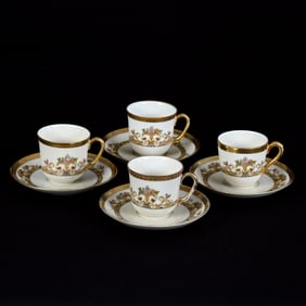 (4) Cups And Saucers, Marked Czechoslovakia, Belgenland Pattern
