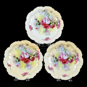 (3) Plates, Marked A.L. Limoges, Pink Rose Decor