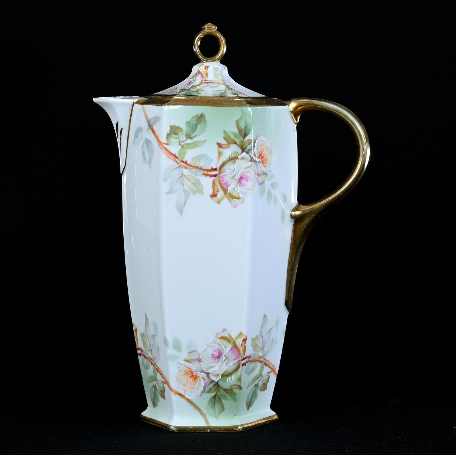 Chocolate Pot, Marked M.Z. Austria, White Rose Decor (1 of 3)