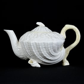 Tea Pot, Marked Belleek, Green Mark - Nautilus Shell