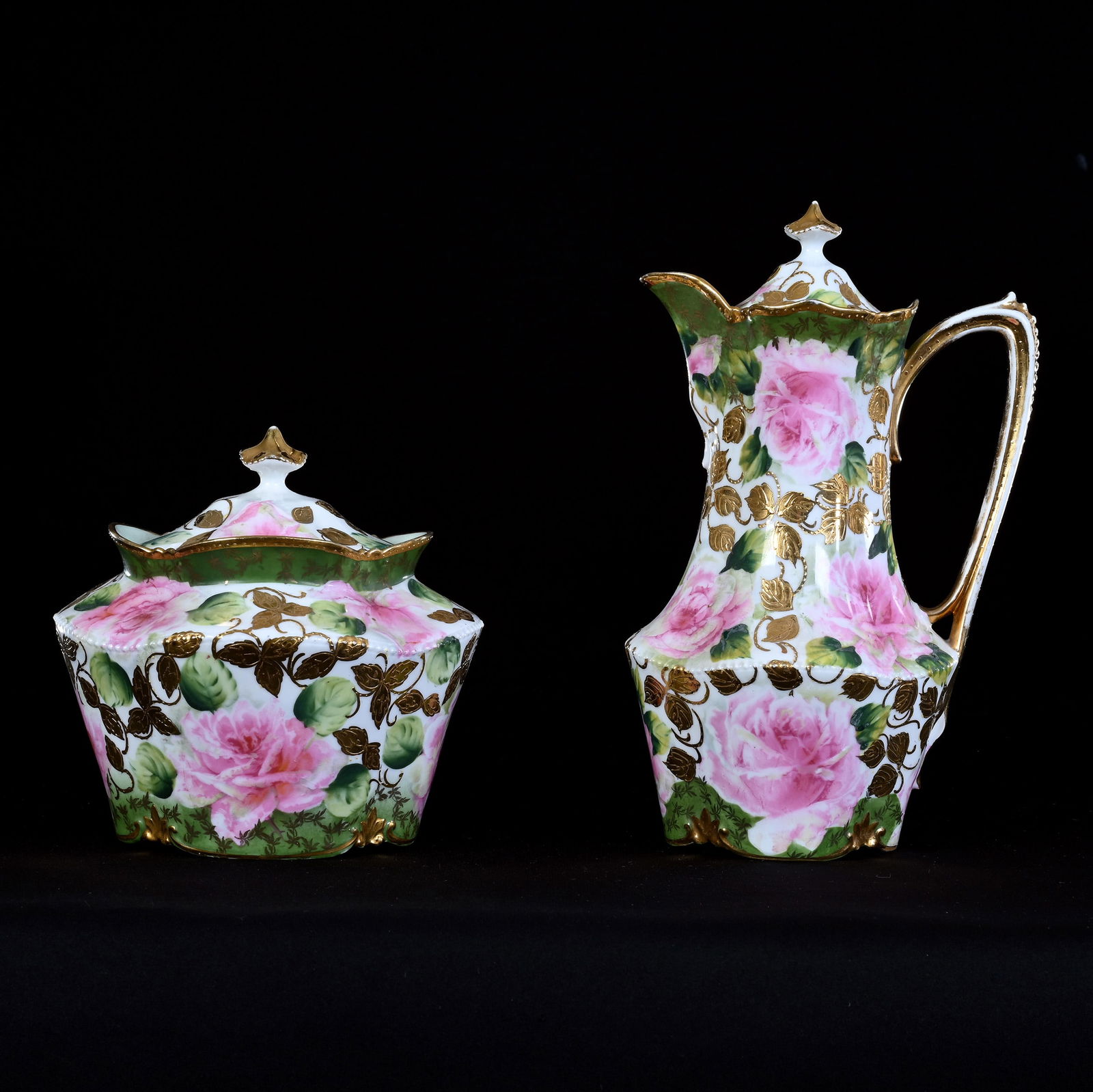 Matching Chocolate Pot And Biscuit Jar, Marked R.S. Prussia, White With Green Border (1 of 3)