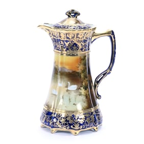 Chocolate Pot, Marked Nippon, Swan Scenic Decor