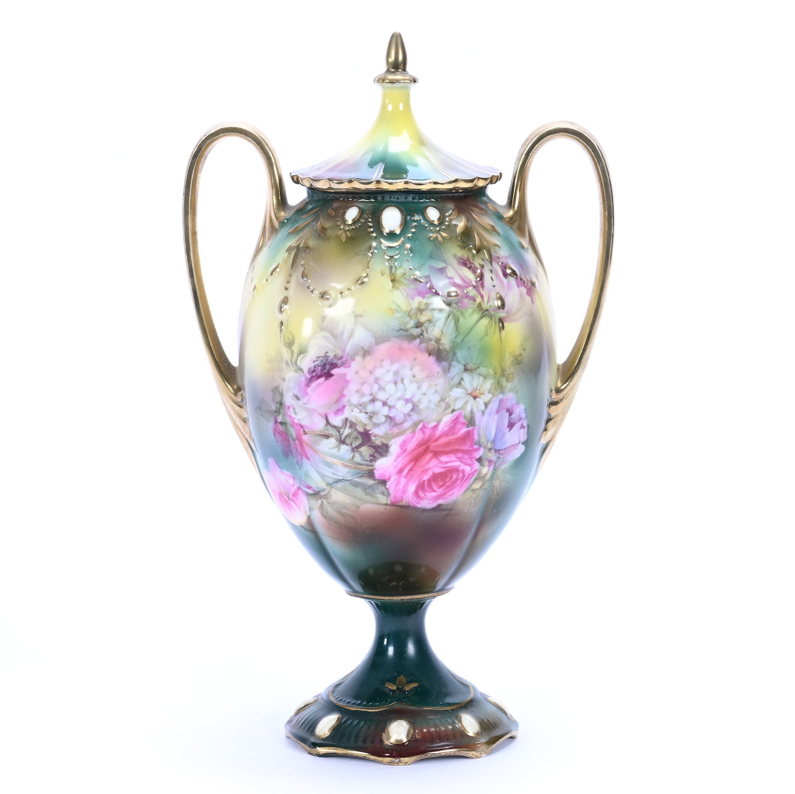 Pedestal Two-Handled Urn, Unmarked R.S. Prussia, Jewel Mold (1 of 3)