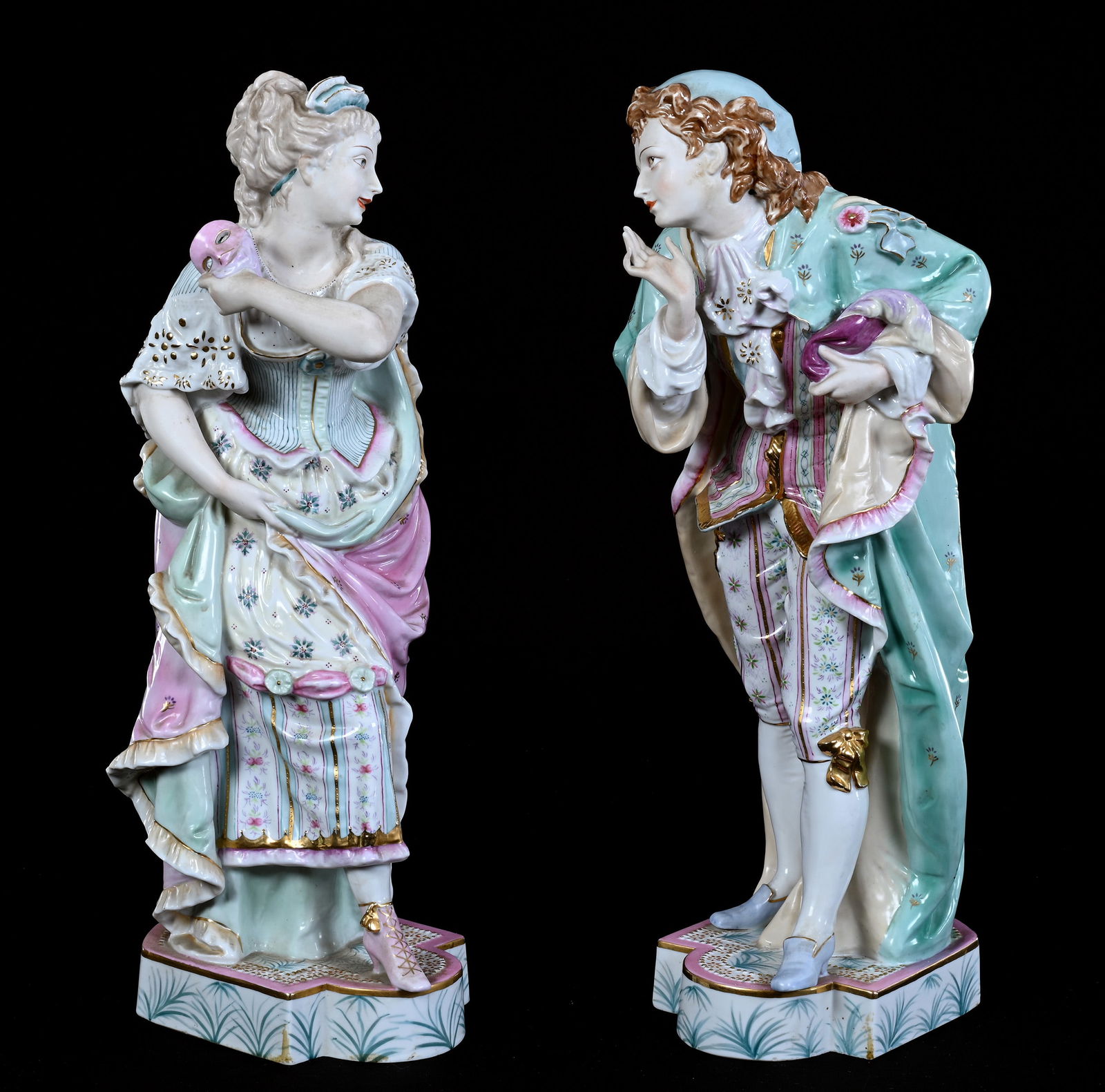 Pair Of Bisque Porcelain Masquerade Figurines, Marked C.M.C. (From Japan) (1 of 3)