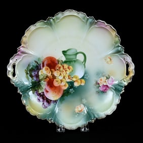 Two-Handled Cake Plate, Marked R.S. Prussia, Pitcher And Fruit Decor