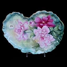 Kidney-Shaped Tray, Unmarked Limoges Style, Pink Floral Decor