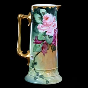 Tankard, Unmarked Limoges Style, Hand Painted Rose Decor