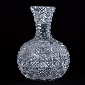 Water Carafe, American Brilliant Cut Glass, Cane Pattern, Hobstar Base