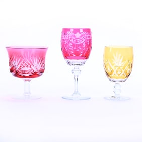 (3) Stems, Cut Glass, Color Cut To Clear