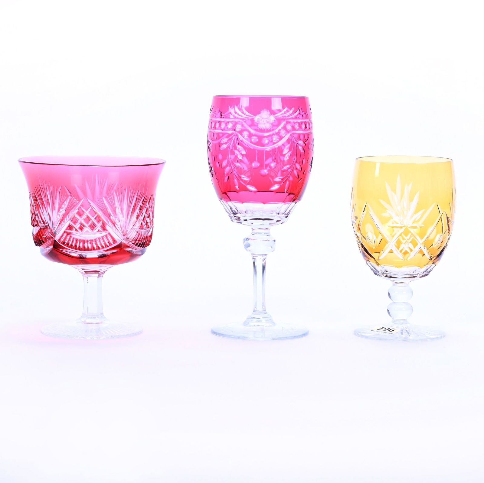 (3) Stems, Cut Glass, Color Cut To Clear (1 of 3)