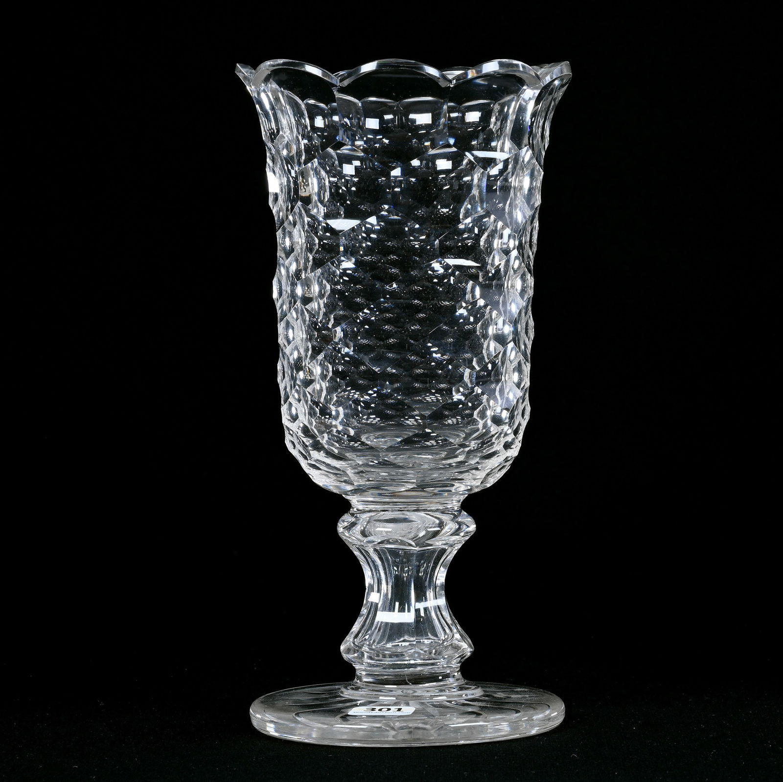 Pedestal Celery Vase, American Brilliant Cut Glass, Honeycomb Pattern, Ray Cut Foot (1 of 4)