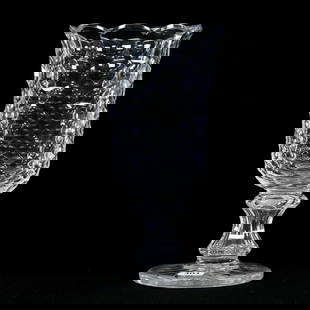 Pedestal Celery Vase, American Brilliant Cut Glass, Honeycomb Pattern, Ray Cut Foot: Pedestal Celery Vase, American Brilliant Cut Glass, Honeycomb Pattern, Ray Cut Foot, 9.25" x 4.75", Rim Nick, Harold & Louise Alvey, KY.