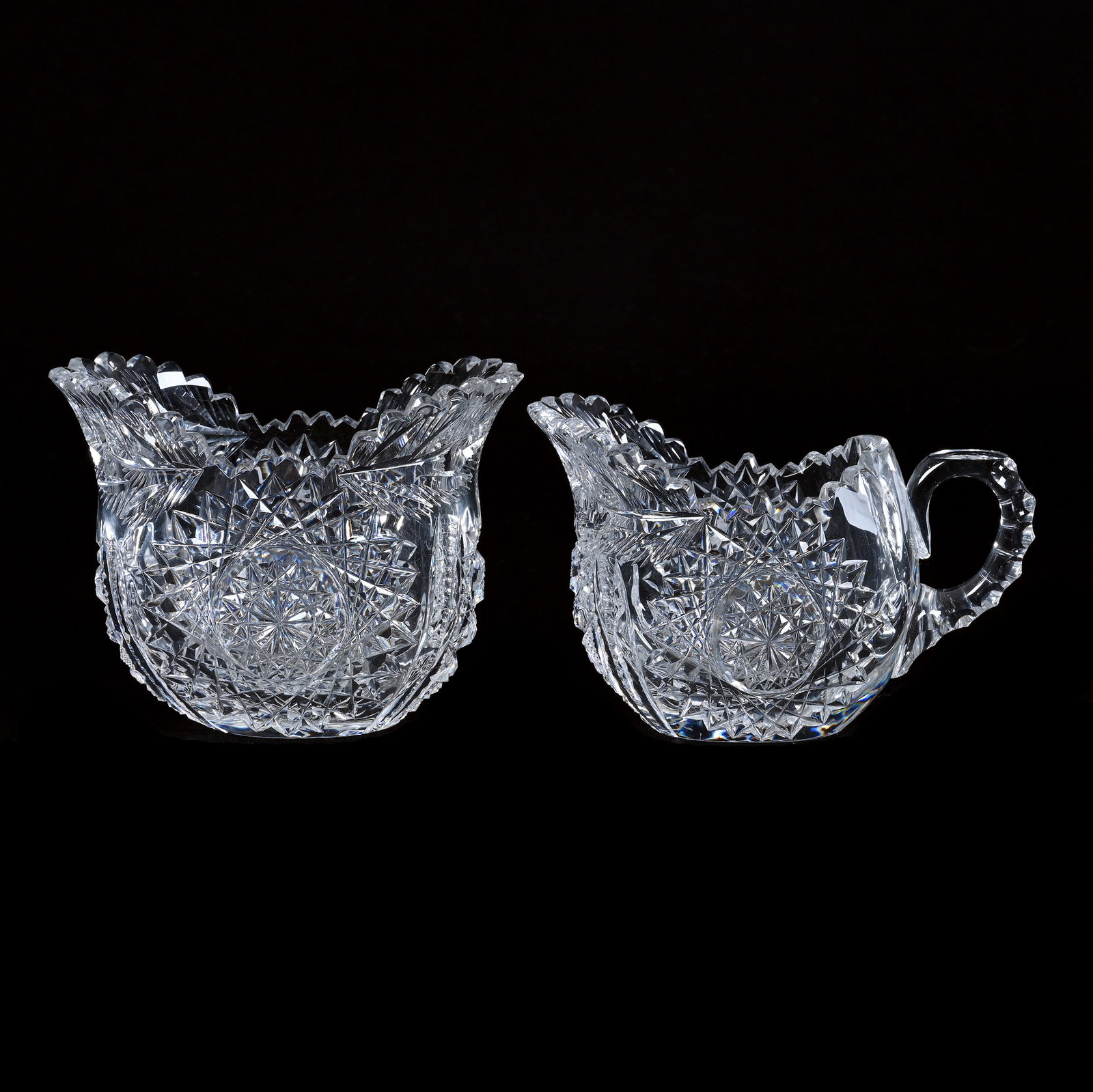 Creamer And Sugar, American Brilliant Cut Glass, Libbey Eulalia Shape (1 of 4)
