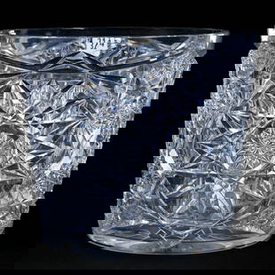 Champagne Bucket, American Brilliant Cut Glass, Hobstar Motif: Champagne Bucket, American Brilliant Cut Glass, Hobstar Motif, 7.75" x 8.5", Large Ray Cut Base, Harold & Louise Alvey, KY.
