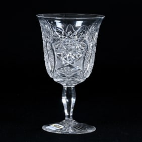 Water Goblet, American Brilliant Cut Glass, Hobstar, Vesica, Cane, Fan, And Star Motif