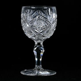 Water Goblet, American Brilliant Cut Glass, Signed Hawkes
