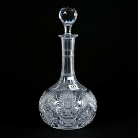 Decanter , American Brilliant Cut Glass, Hobstar, Strawberry Diamond, And Fan Motif