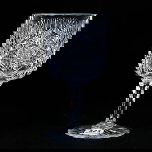 Goblet, American Brilliant Cut Glass, Hobstar, Prism, And Fan Motif: Goblet, American Brilliant Cut Glass, Hobstar, Prism, And Fan Motif, 6" x 3", Ray Cut Foot, Harold & Louise Alvey, KY.
