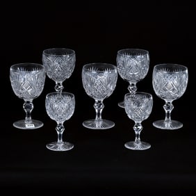 (7) American Brilliant Cut Glass Stems, Princess Pattern By Libbey