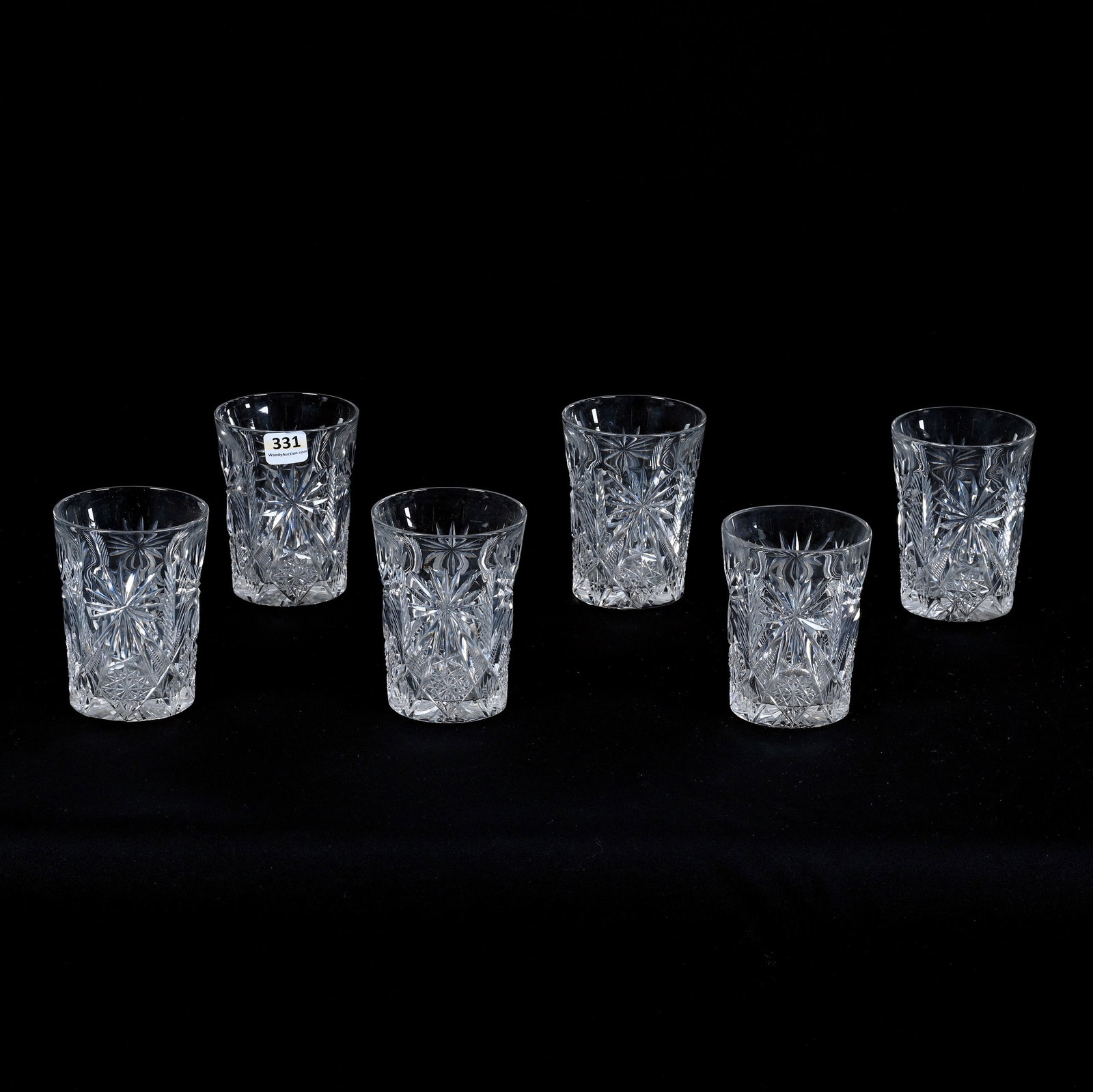 (6) Tumblers, American Brilliant Cut Glass, Libbey Pattern #101: (6) Tumblers, American Brilliant Cut Glass, Libbey Pattern #101, 4" x 3", Ray Cut Base, One Tumbler Has Been Trimmed, Harold & Louise Alvey, KY. UPDATED 7-30-25: Added Pattern And Maker.