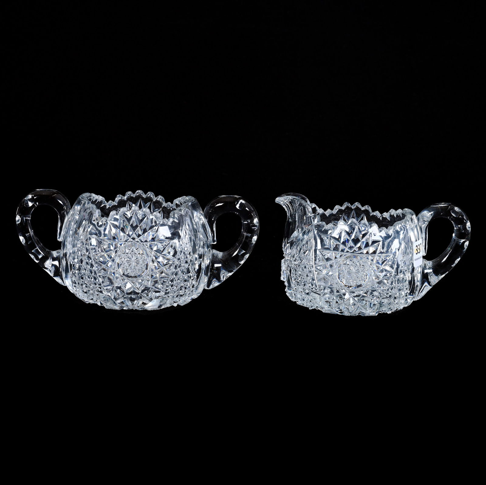 Creamer And Sugar, American Brilliant Cut Glass, Hobstar And Nailhead Diamond Motif (1 of 3)