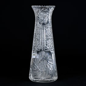 Vase, American Brilliant Cut Glass, Pinwheel, Hobstar, And Prism Motif
