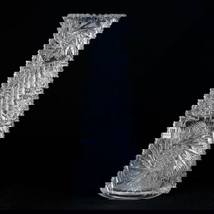 Vase, American Brilliant Cut Glass, Pinwheel, Hobstar, And Prism Motif: Vase, American Brilliant Cut Glass, Pinwheel, Hobstar, And Prism Motif, 12" x 4.75", Ray Cut Base, Harold & Louise Alvey, KY.