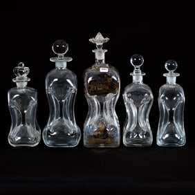 (5) Danish Hand Blown Decanters, Clear Glass