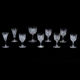 (9) Stems, American Brilliant Cut Glass, Crosscut Diamond And Fan Pattern