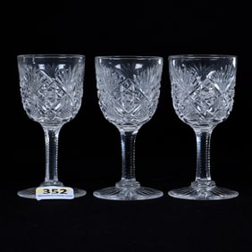 (3) Cordial Stems, American Brilliant Cut Glass, Gladys Pattern By Hawkes
