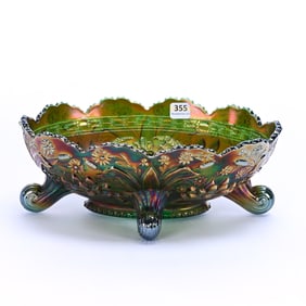 Banana Bowl, Carnival Glass Water Lily And Cattail Exterior Pattern With Thistle Interior, By Fenton